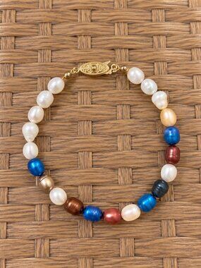 Multicolor Pearl Bracelet, 8 Inch Freshwater Pearl Bracelet, Vintage Inspired Go